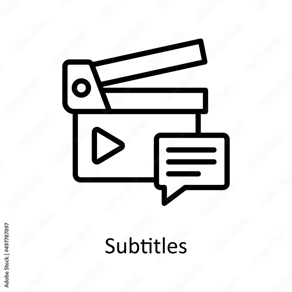 Poster Subtitles vector outline icon for web isolated on white background EPS 10 file
