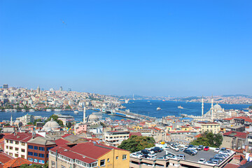 View of the Istanbul city in Bosphorus strait