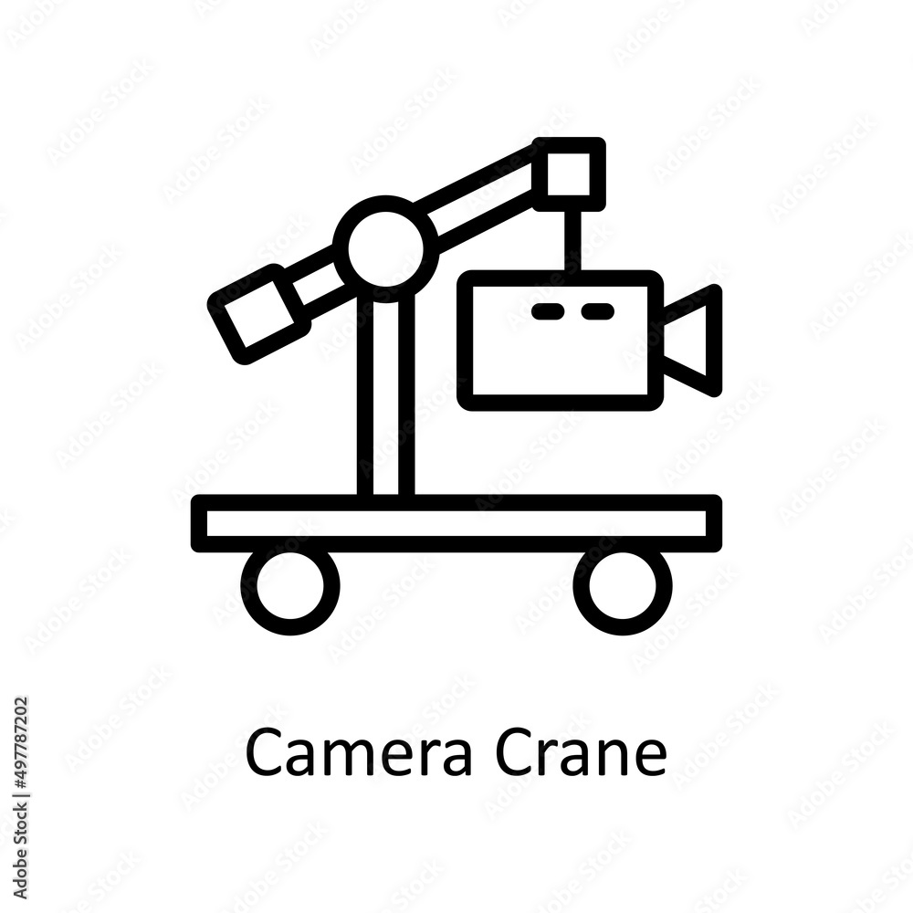 Poster camera crane vector outline icon for web isolated on white background eps 10 file
