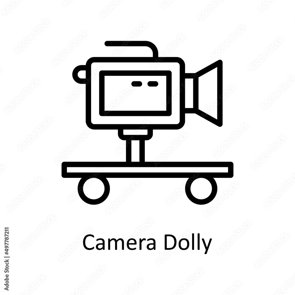 Poster camera dolly vector outline icon for web isolated on white background eps 10 file