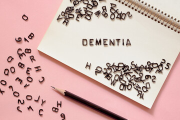 letters messed up chaos of information, concept of dementia and alzheimer's disease, memory loss in old age