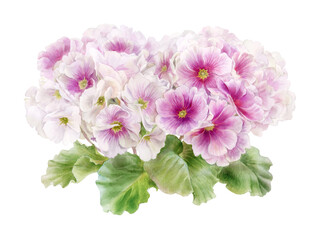 Lush bouquet of spring flowers, chic tender primroses, watercolor illustration