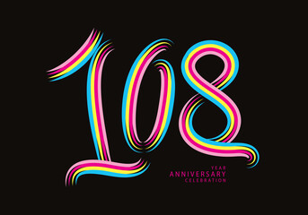 108 years anniversary celebration logotype colorful line vector, 101th birthday logo, 108 number, Banner template, vector design template elements for invitation card and poster.101 years anniversary  - obrazy, fototapety, plakaty