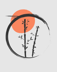 Chinese Brush Vector Illustration - Bamboo Sun Background Abstract Foliage Leaves