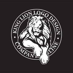 King lion logo template black and white vector illustration