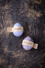Festive Easter eggs in purple and blue color