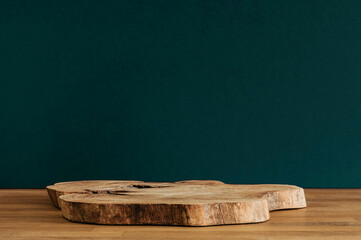 Background for product and wooden slice as a stand