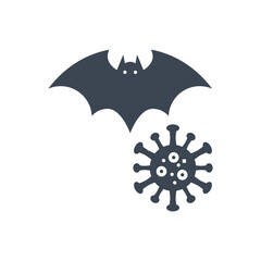 Bat carrier of coronavirus related vector glyph icon. Bat and virus sign. Isolated on white background. Editable vector illustration