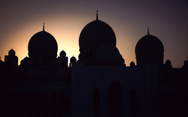 mosque silhouette at night Ramadan and Eid Mubarak background