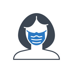 Woman wit medical mask related vector glyph iconWoman wit medical mask related vector glyph icon. Woman wit medical mask sign. Isolated on white background. Editable vector illustration