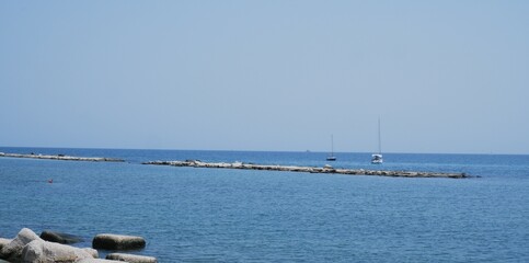 Morning view of Amalfi cityscape on coast line