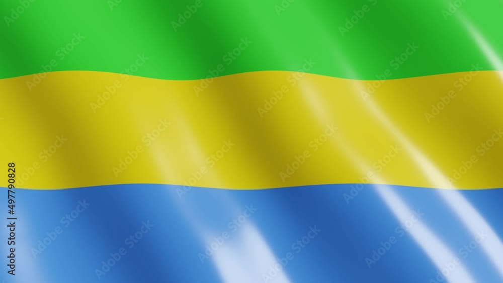 Poster 3d render waving flag of gabon country. endless animation of national flag in wind background. 4k re