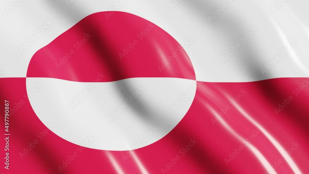 Poster 3d render waving flag of greenland country. endless animation of national flag in wind background. 4