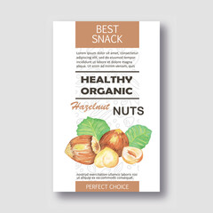 Healthy Hazelnut nut vertical label. Vector packaging design.