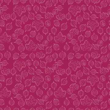 A set of seamless background with gooseberry. Line drawing and white contour on color backgrounds. Lines have different widths. vector graphics, 1000by1000.