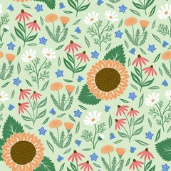 Seamless pattern with garden flowers. Vector illustration.