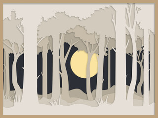 Forest Layered paper cut out style. Forest vector file, shadow box idea. Layered paper cut design. 