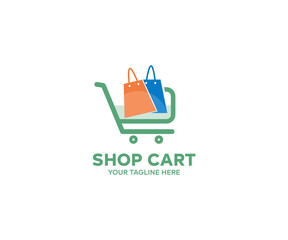 Shop cart logo design. Shopping online concept. Copy space, top view vector design and illustration. Colorful shopping bags vector design and illustration.