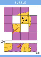 Puzzle for kids. Simple educational game. Cut and glue. Vector worksheet