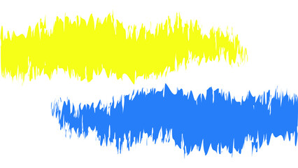Abstract Ukraine background made of two thick yellow and blue paint strokes on white background. Stripes split showing tension. Help Ukrainians. Stop war, stop Russia. Abstract, Ukraine flag colors.