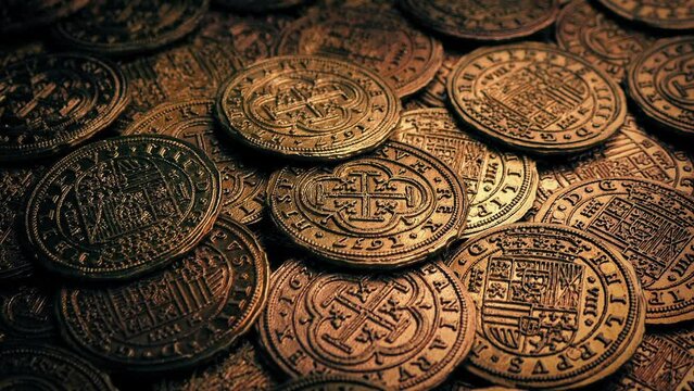 Ancient Gold Coins Moving Shot
