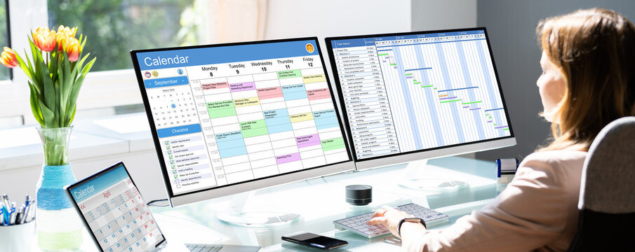 Woman Working On Calendar Agenda Schedule