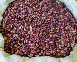 Sack of red kidney beans at a farmers market