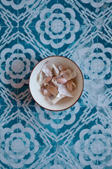 still life garlics in a vintage background with natural light