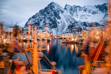 high fjord of Henningsvaer, Norway 