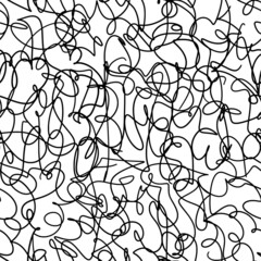 Scribble seamless hand drawn pattern. Inky pen messy lines in modern random print. Free hand curve line drawing. Hand drawn thread black and white background.