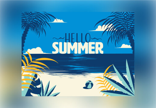 Hello Summer Background with Beautiful Beach View