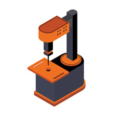 Robotic isometric manipulator. Equipment for manufactory, production of goods. Modern technologies and process automation, company development and cost reduction. Cartoon 3D vector illustration