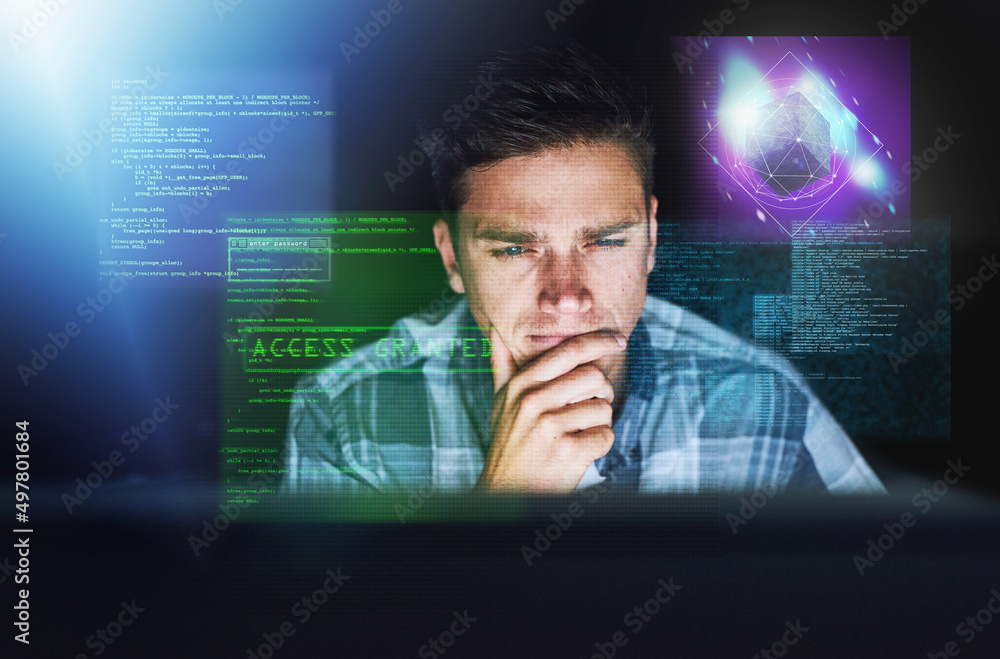 Poster it was only a matter of time. cropped shot of a handsome young male hacker at work.