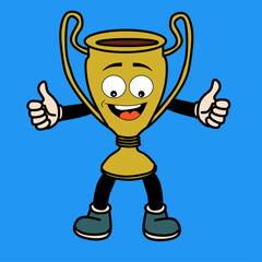 trophy illustration with cartoon character shape on bright color background