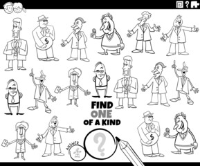 one of a kind task with cartoon businessmen coloring book page