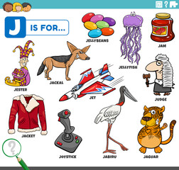 letter j words educational set with cartoon characters © Igor Zakowski