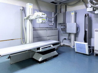 X-ray scanning machine inside an empty room in a public hospital