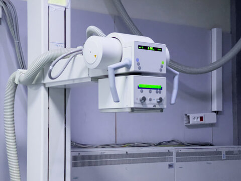 X-ray scanning machine inside an empty room in a public hospital