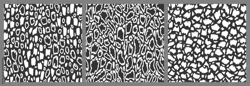 Poster vector seamless pattern set. repeatable textures with hand drawn wavy strokes. artistic backgrounds.