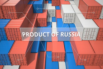 Goods from Russia in cargo containers. Business related 3D rendering