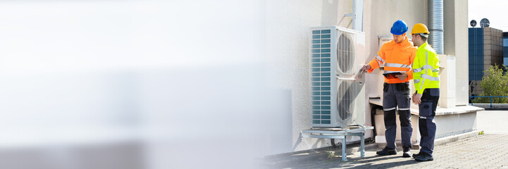 An Electrician Men Checking Air Conditioning Unit