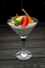 Chia pudding with mango sorbet