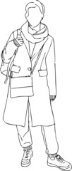 Linear illustration figure of woman in casual outfit