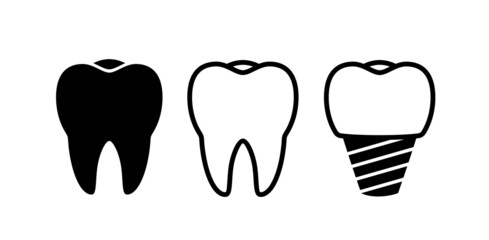 Tooth icons set. Human tooth. Symbol of doctor dentist and treatment. Isolated raster illustration on white background.