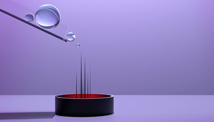 Balls fall on needles abstraction design. Glass balls falling on needles. 3D render illustration.