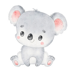 Digital watercolor. Digitally drawn illustration of a cute cartoon koala isolated on a white background. Little cute watercolor animals. © Bonbonny