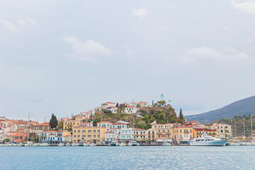 view of the Greek island from the sea.