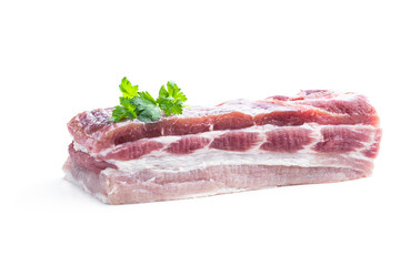 Piece of fat pork ribs raw meat isolated on white