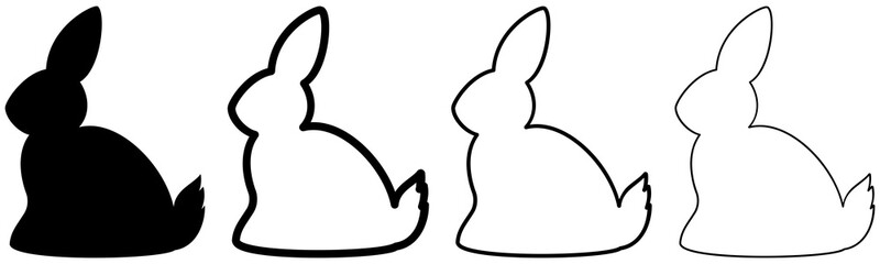 Rabbit icon set. Bunny outline and silhouette vector illustration isolated on white background. Easter symbol.