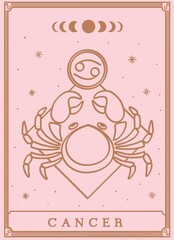 Cancer horoscope and zodiac constellation symbol Minimalist Vector tarot card for tarot reader	